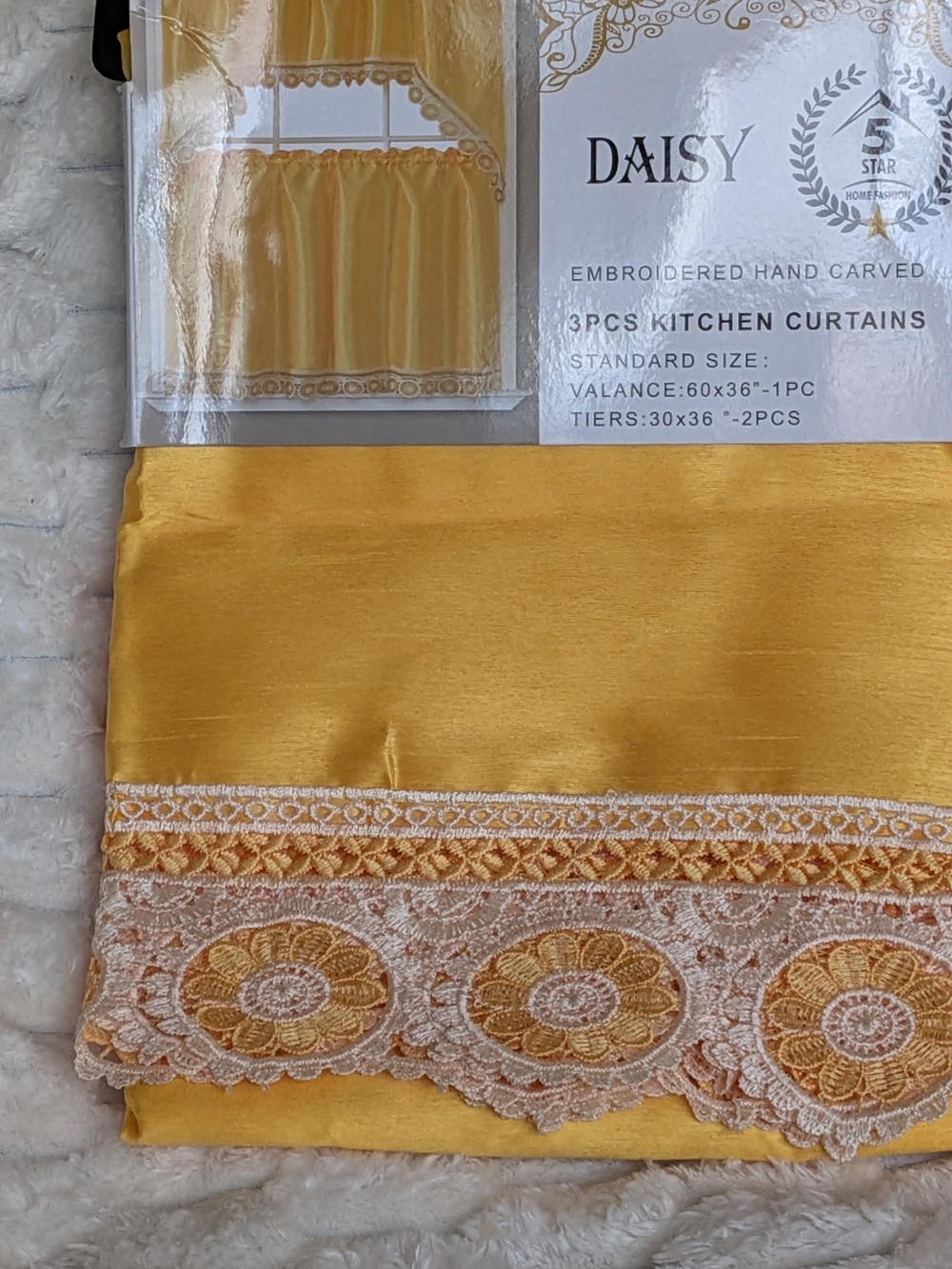 Daisy Embroidered Kitchen Curtain Panel in Yellow